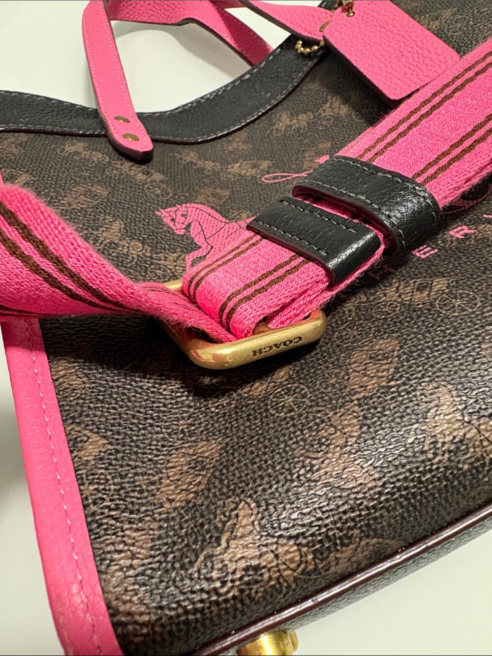 Coach Brown Signature Canvas Mini Tote with Pink Trim - Picture 5 of 5